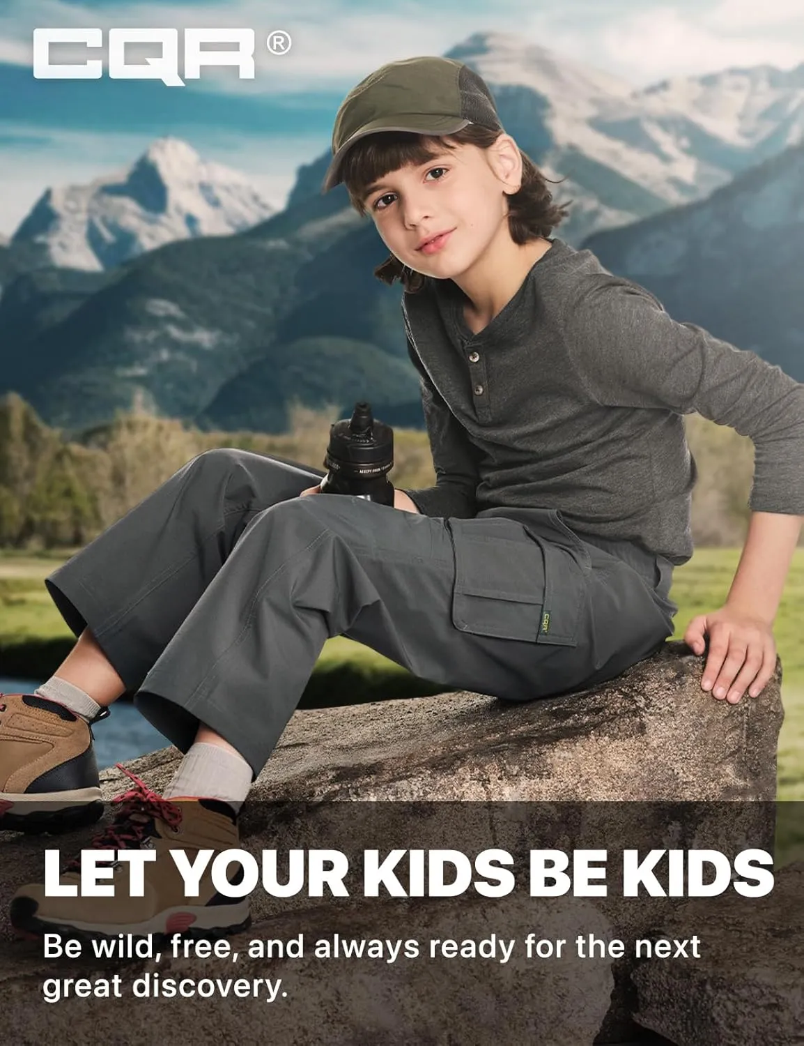 CQR Kids Youth Hiking Cargo Pants, UPF50  Quick Dry Outdoor Camping Pants