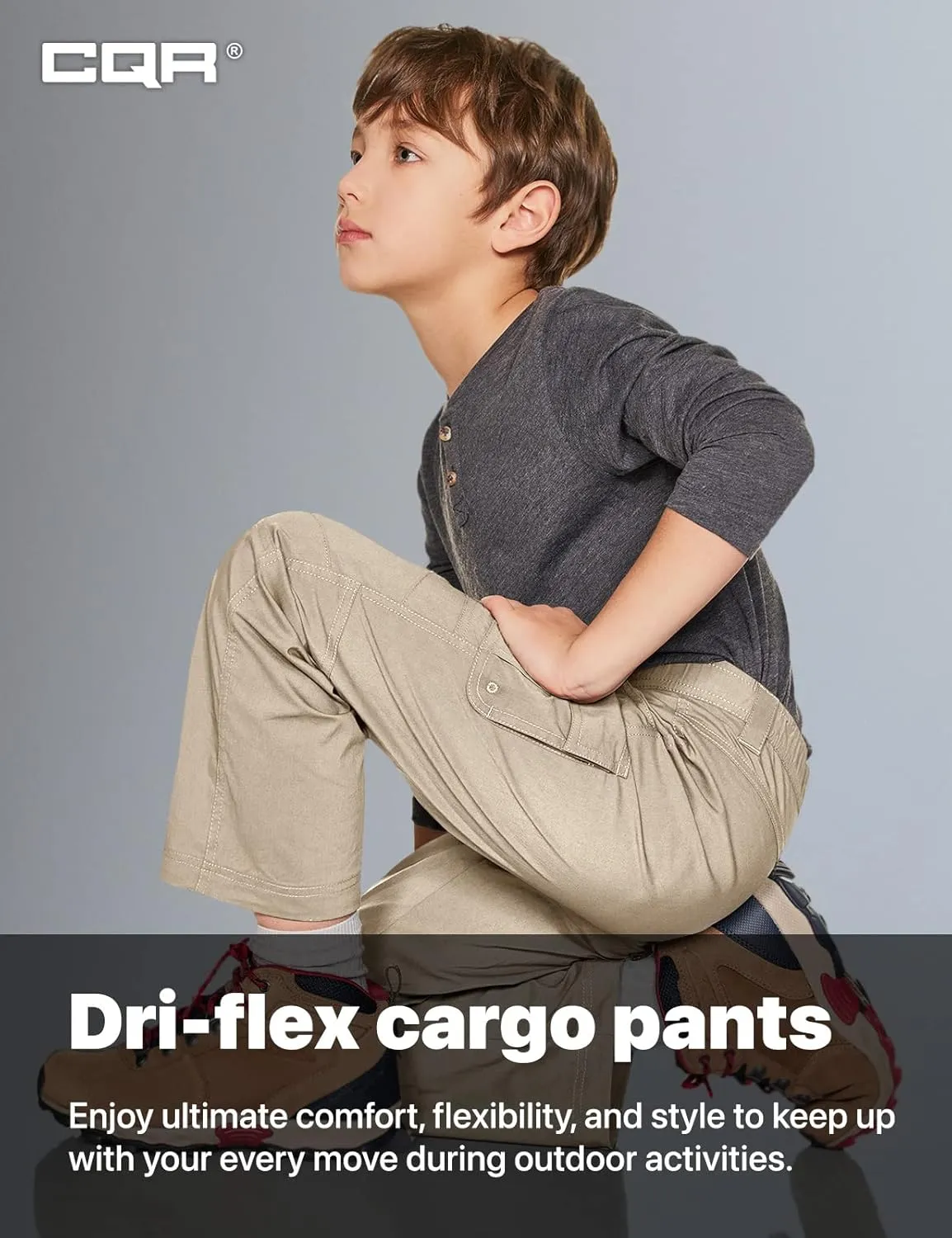 CQR Kids Youth Hiking Cargo Pants, UPF50  Quick Dry Outdoor Camping Pants