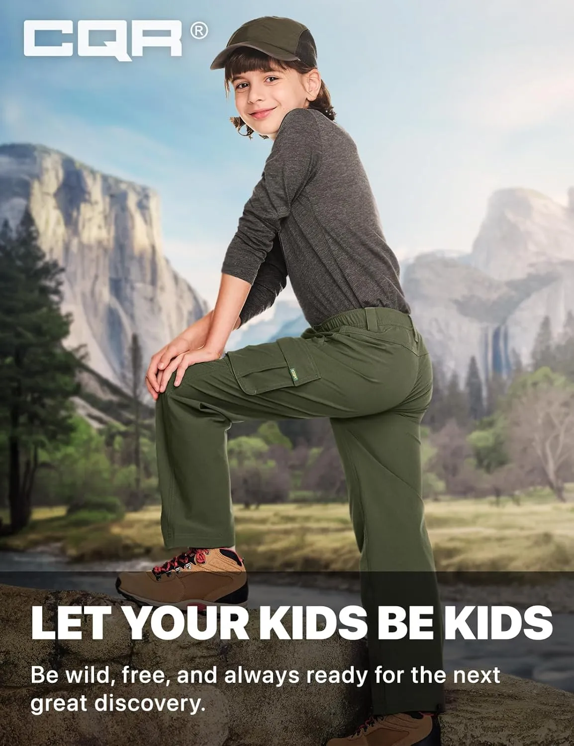 CQR Kids Youth Hiking Cargo Pants, UPF50  Quick Dry Outdoor Camping Pants