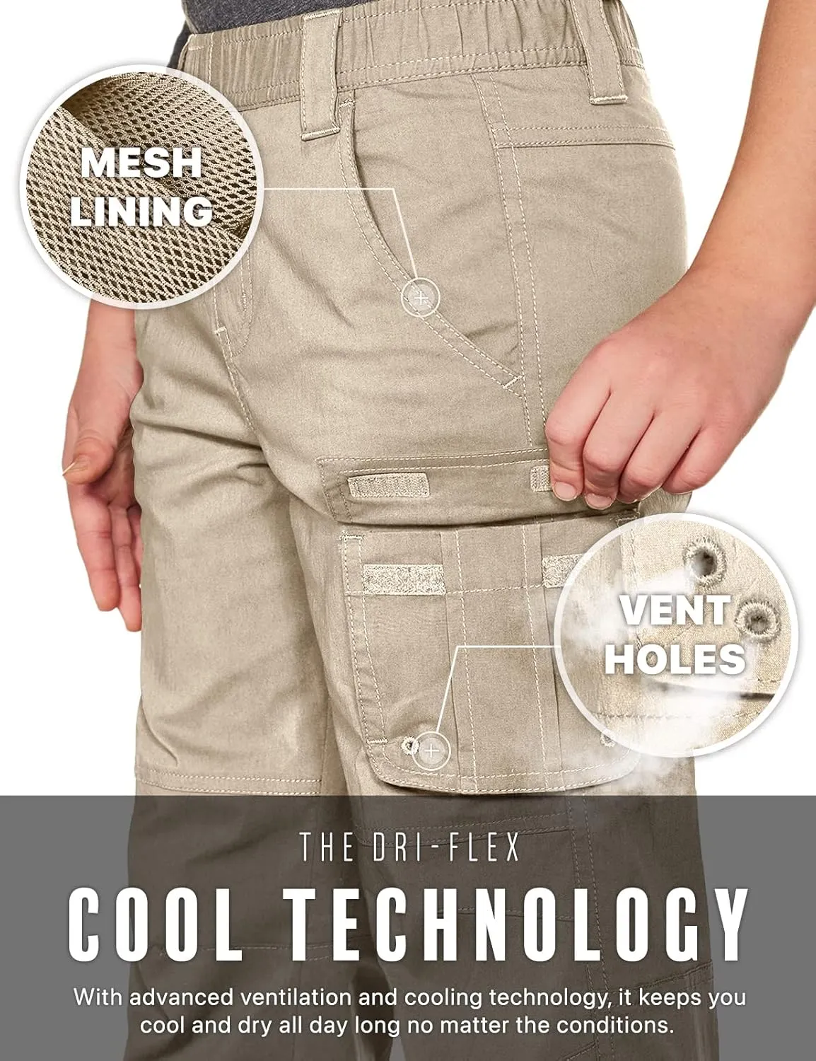 CQR Kids Youth Hiking Cargo Pants, UPF50  Quick Dry Outdoor Camping Pants