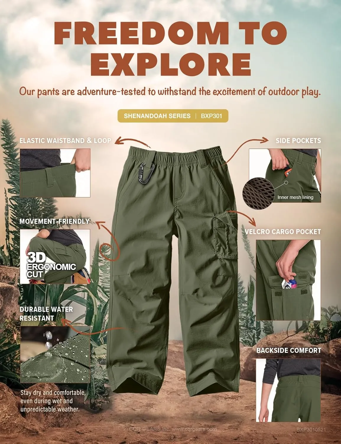 CQR Kids Youth Hiking Cargo Pants, UPF50  Quick Dry Outdoor Camping Pants