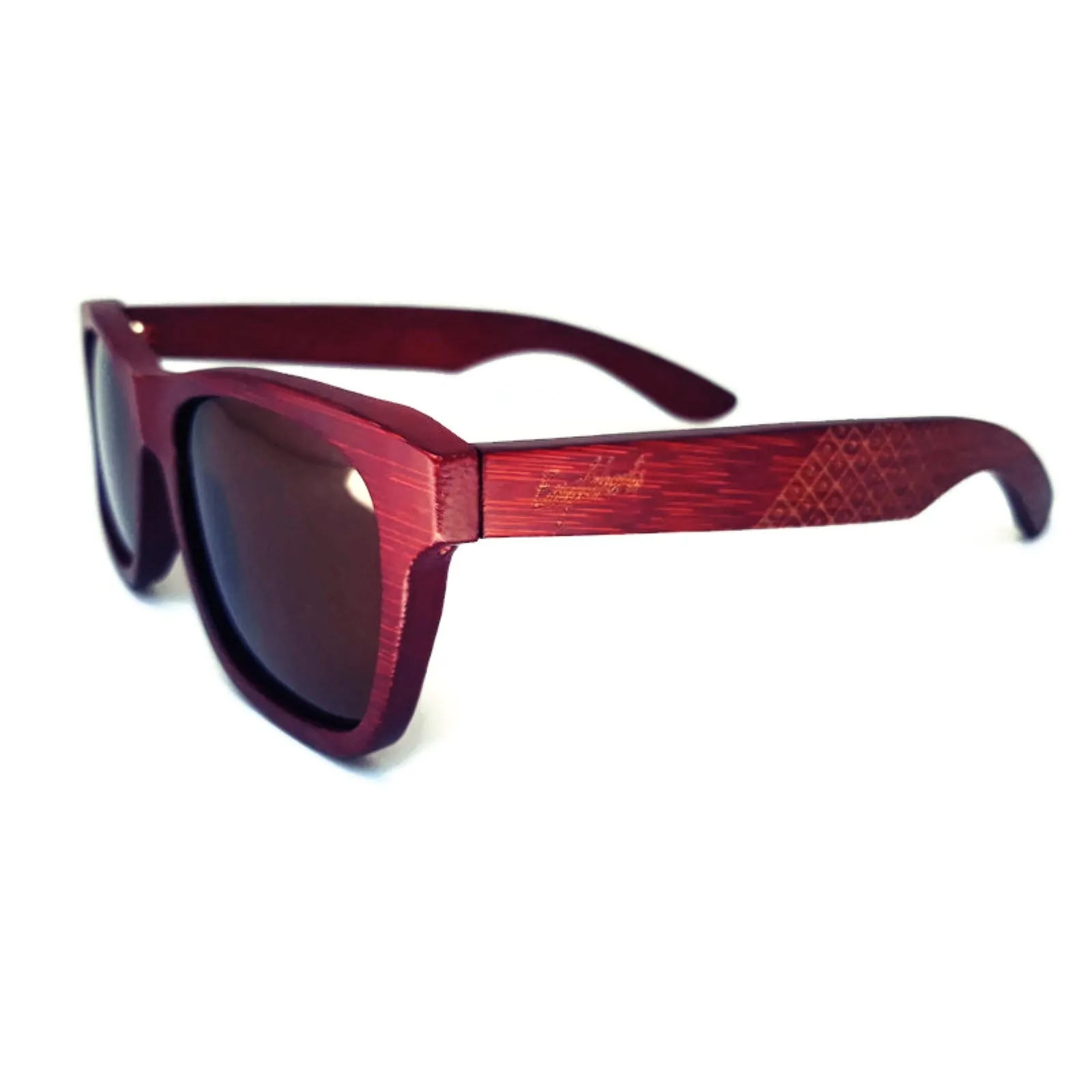 Crimson Wooden Sunglasses With Bamboo Case, Tea Polarized Lenses, Handcrafted