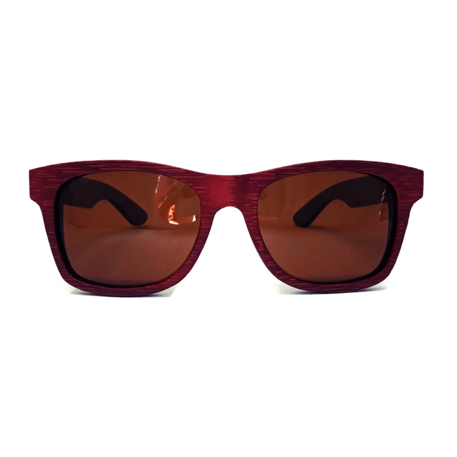 Crimson Wooden Sunglasses With Bamboo Case, Tea Polarized Lenses, Handcrafted