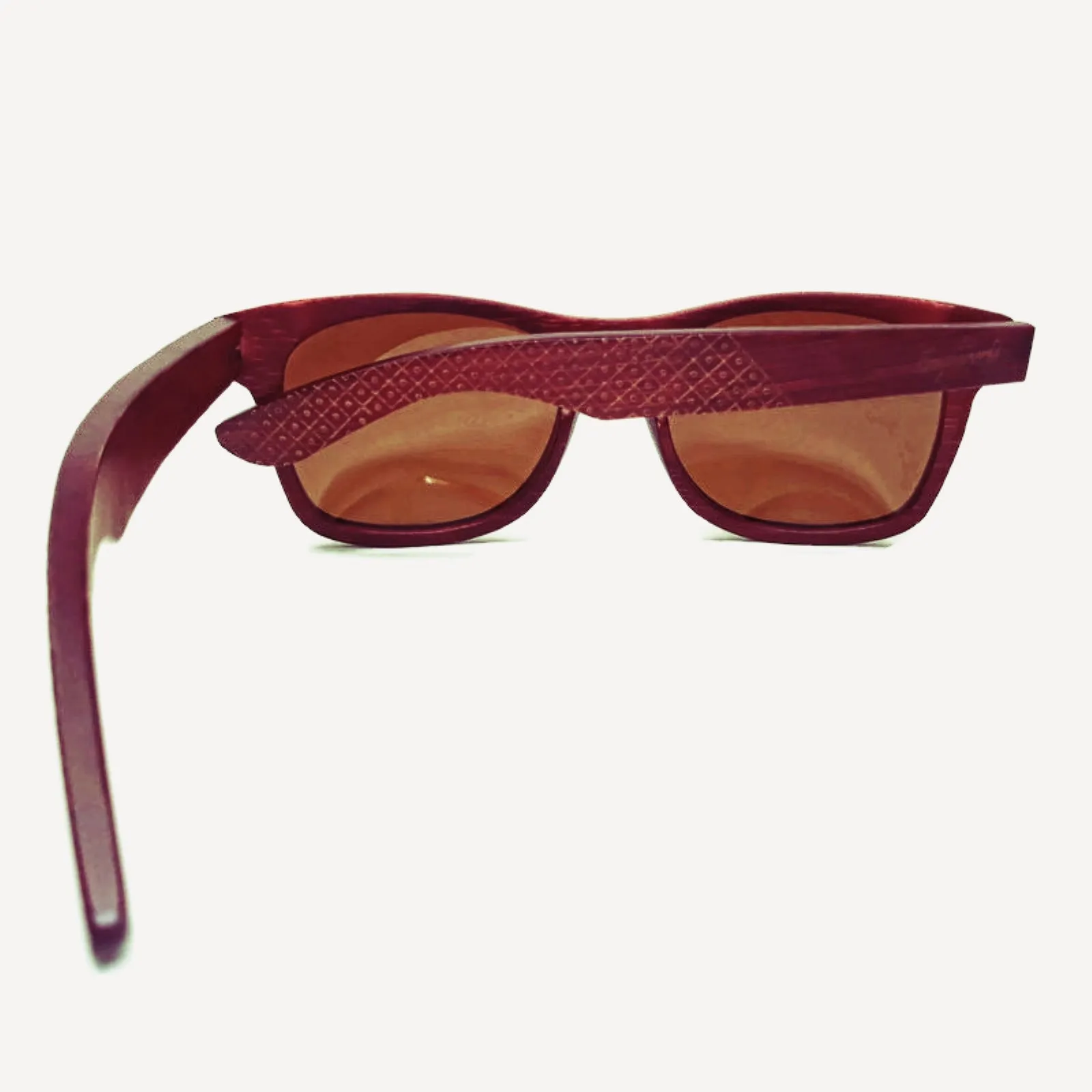 Crimson Wooden Sunglasses With Bamboo Case, Tea Polarized Lenses, Handcrafted