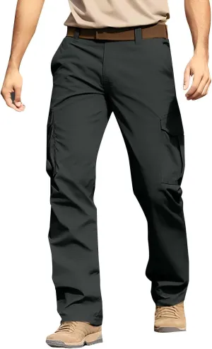CRNTCEM Men's Hiking Cargo Pants Waterproof Quick-Dry Fishing Work Outdoor Pants Lightweight Water Resistant Ripstop Pants