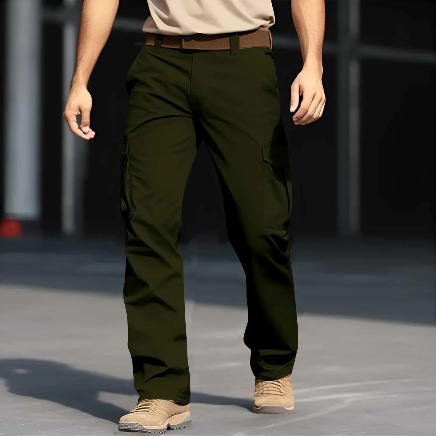 CRNTCEM Men's Hiking Cargo Pants Waterproof Quick-Dry Fishing Work Outdoor Pants Lightweight Water Resistant Ripstop Pants