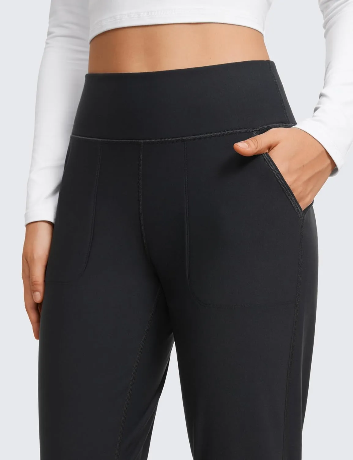 CRZ YOGA Womens Fleece Lined Workout Joggers with Pockets 27.5" - Hiking Running Outdoor Pants Water Resistant Winter Warm