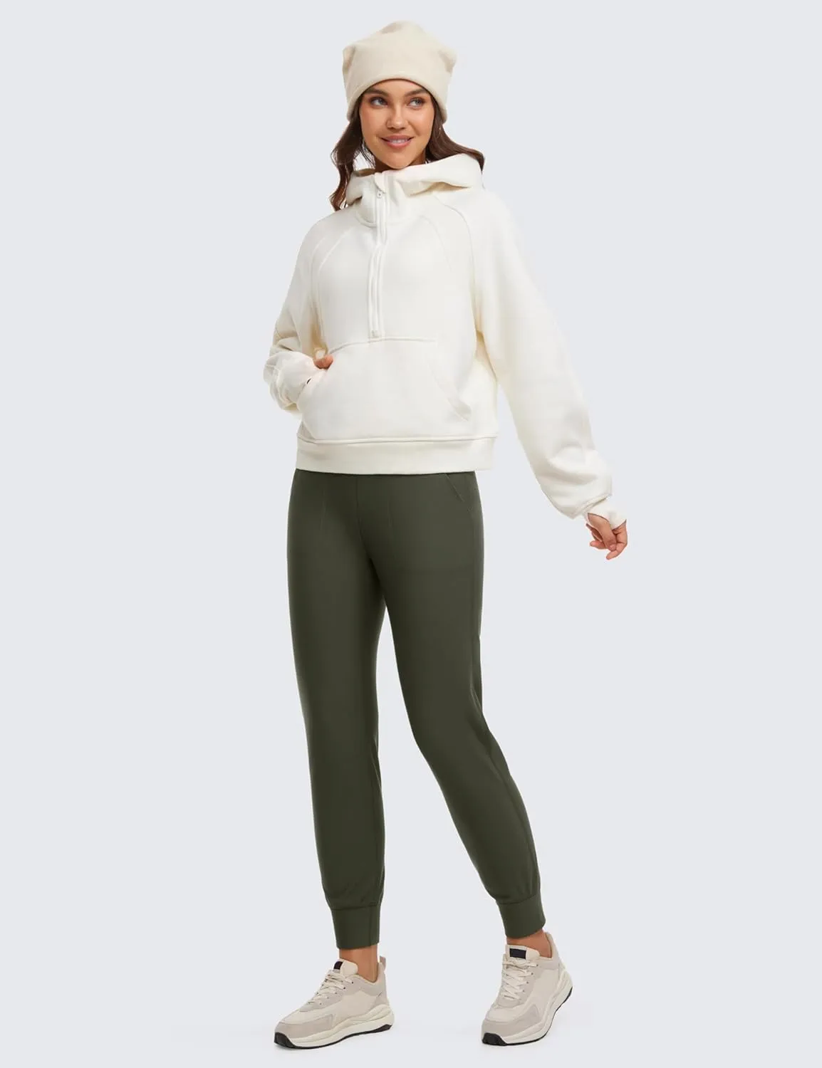 CRZ YOGA Womens Fleece Lined Workout Joggers with Pockets 27.5" - Hiking Running Outdoor Pants Water Resistant Winter Warm