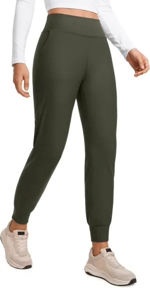 CRZ YOGA Womens Fleece Lined Workout Joggers with Pockets 27.5" - Hiking Running Outdoor Pants Water Resistant Winter Warm