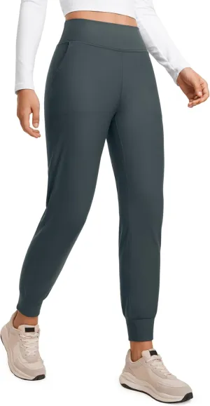 CRZ YOGA Womens Fleece Lined Workout Joggers with Pockets 27.5" - Hiking Running Outdoor Pants Water Resistant Winter Warm