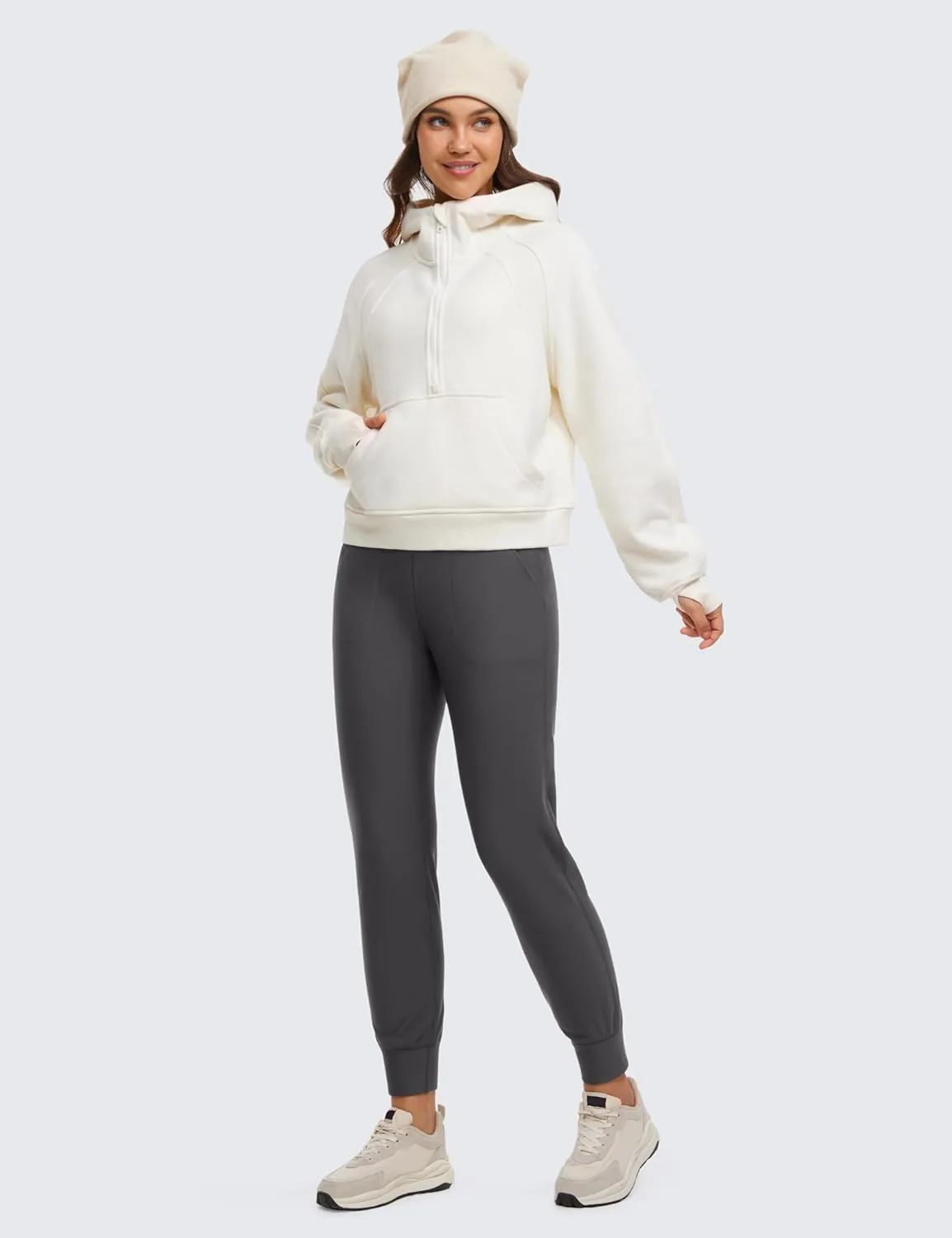 CRZ YOGA Womens Fleece Lined Workout Joggers with Pockets 27.5" - Hiking Running Outdoor Pants Water Resistant Winter Warm