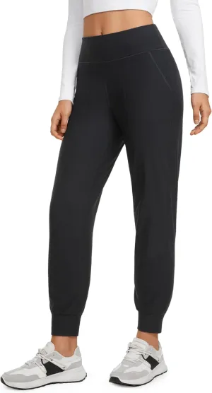 CRZ YOGA Womens Fleece Lined Workout Joggers with Pockets 27.5" - Hiking Running Outdoor Pants Water Resistant Winter Warm