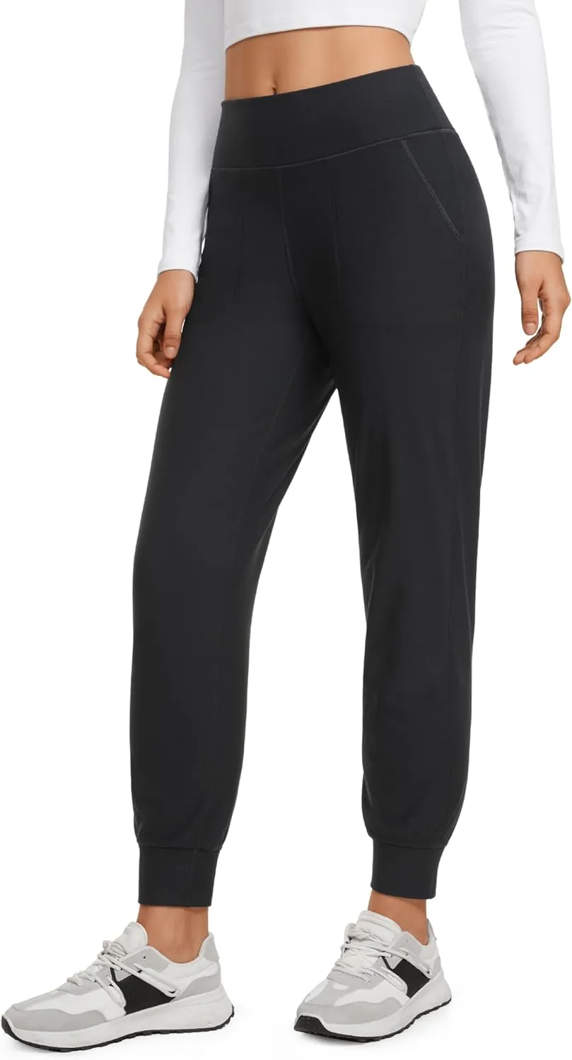 CRZ YOGA Womens Fleece Lined Workout Joggers with Pockets 27.5" - Hiking Running Outdoor Pants Water Resistant Winter Warm