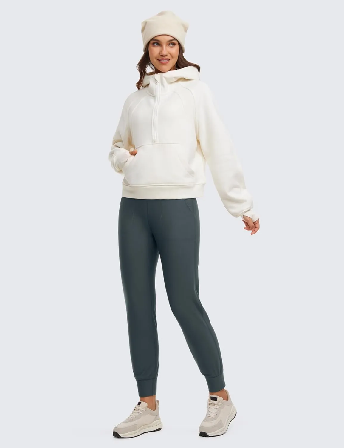 CRZ YOGA Womens Fleece Lined Workout Joggers with Pockets 27.5" - Hiking Running Outdoor Pants Water Resistant Winter Warm