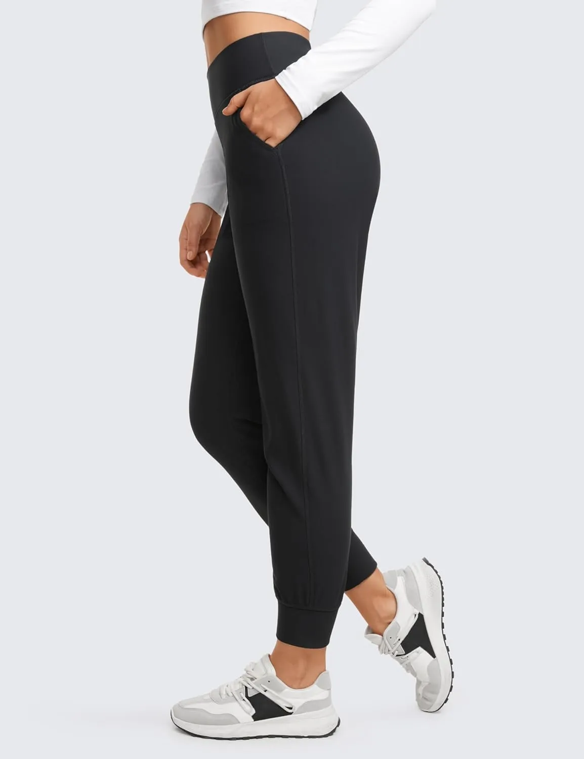 CRZ YOGA Womens Fleece Lined Workout Joggers with Pockets 27.5" - Hiking Running Outdoor Pants Water Resistant Winter Warm