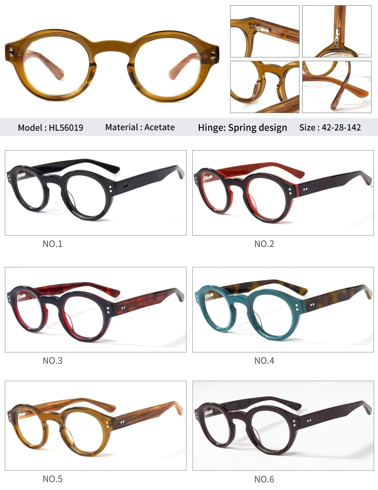 Cubojue Unisex Full Rim Round Acetate Eyeglasses 56019