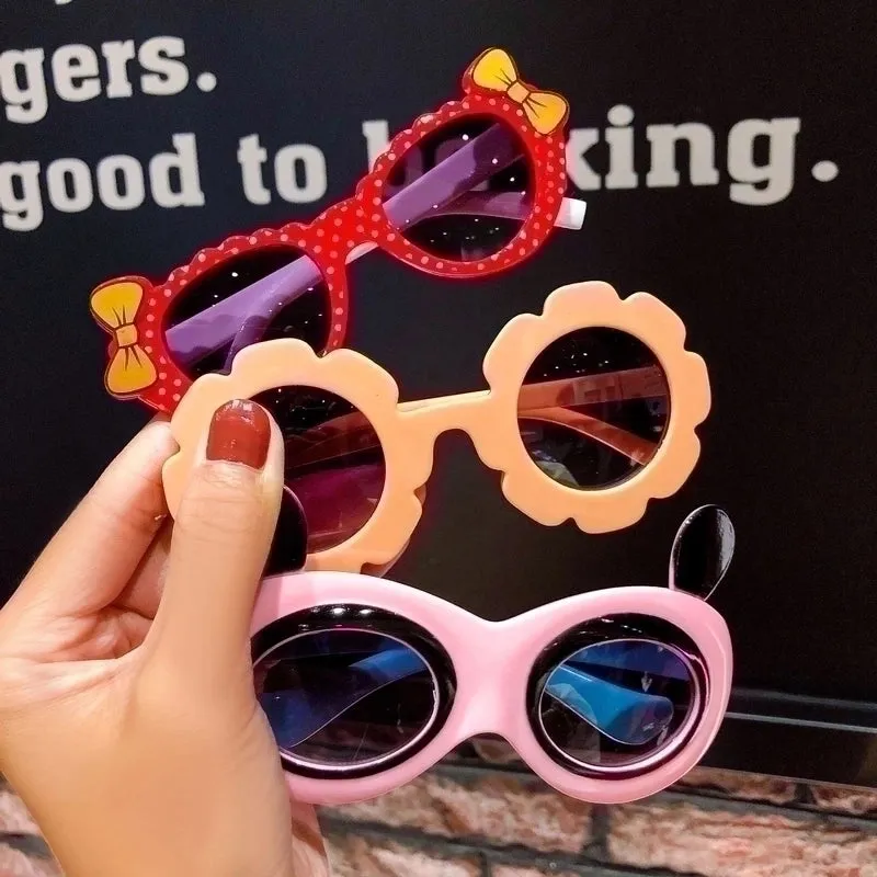 Cute Heart Shape Floral Polycarbonate Round Frame Square Oval Frame Full Frame Kids Sunglasses