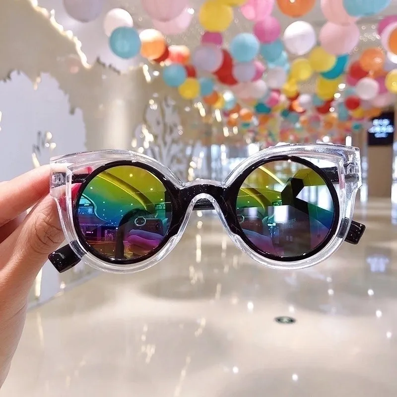 Cute Heart Shape Floral Polycarbonate Round Frame Square Oval Frame Full Frame Kids Sunglasses