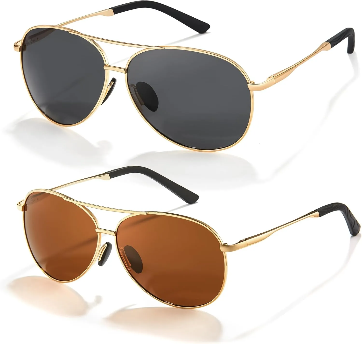 Cyxus 2 Pack Aviator Sunglasses for Men Polarized UV400 Protection Military Pilot Sunglasses Trendy for Driving Hiking