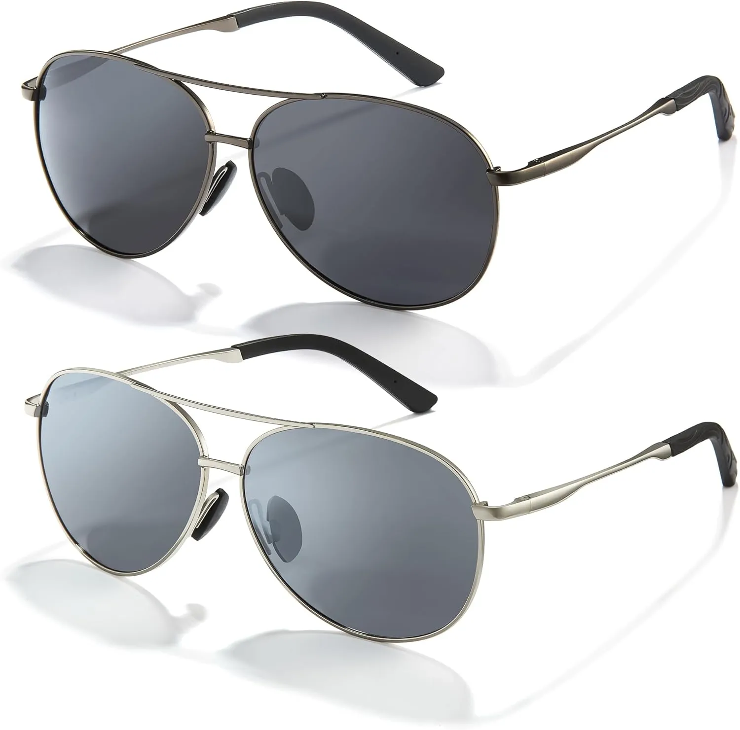 Cyxus 2-Pack Polarized Aviator Sunglasses for Men Metal Frame Mirrored Lens UV400 Protection