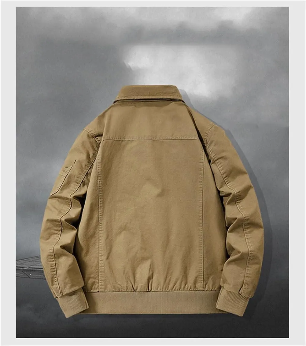 Disimlarl Men Washed Stand Collar Cargo Windbreaker Jackets Casual Zipper Outdoor Jackets Lapel Large Size Outwear