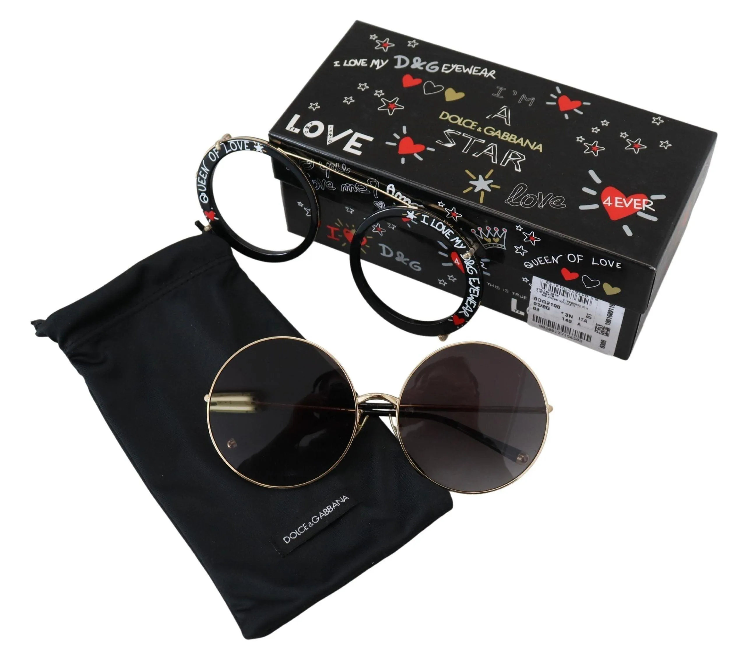 Dolce & Gabbana Black Gold Metal Frame Gradient Lens Sunglasses