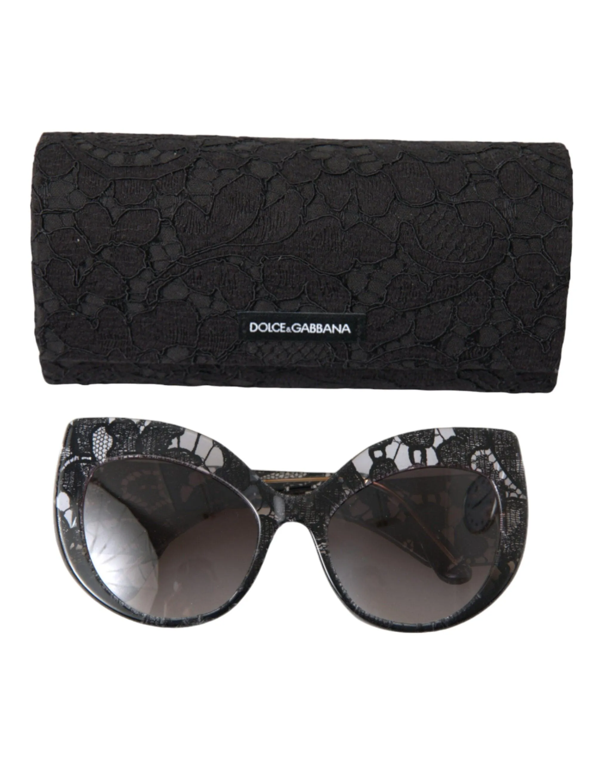 Dolce & Gabbana Black Lace Acetate Cat Eye Gray Lens DG4321F Sunglasses