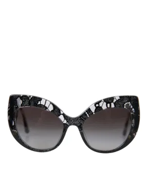 Dolce & Gabbana Black Lace Acetate Cat Eye Gray Lens DG4321F Sunglasses