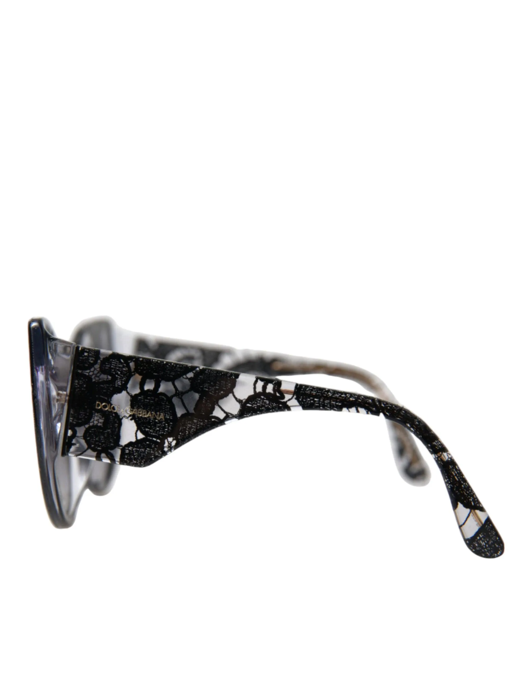 Dolce & Gabbana Black Lace Acetate Cat Eye Gray Lens DG4321F Sunglasses
