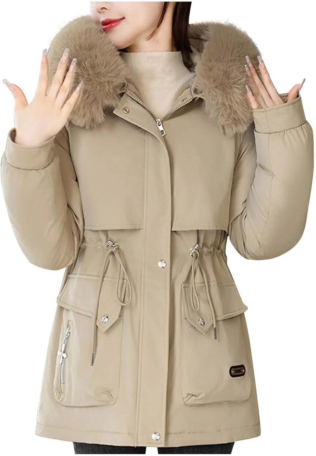 Down Coat for Women 2024 Winter Warm Quilted Long Puffer Jacket Thicken Parka Outwear with Faux Fur Hood Pockets