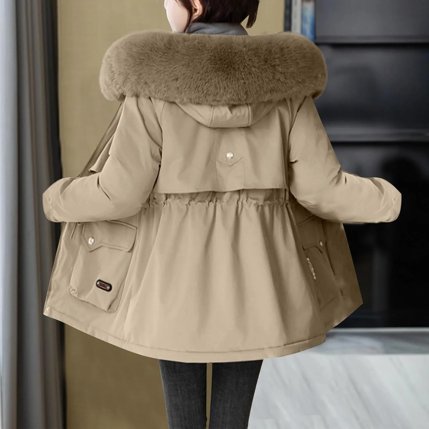 Down Coat for Women 2024 Winter Warm Quilted Long Puffer Jacket Thicken Parka Outwear with Faux Fur Hood Pockets