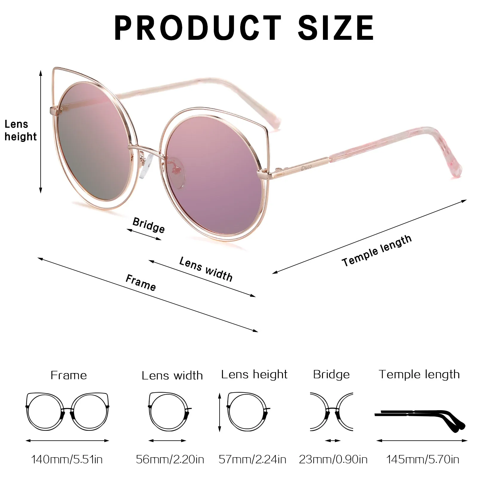 DUCO Classic Vintage Cateye Polarized Sunglasses For Women 100%UV Protection W002