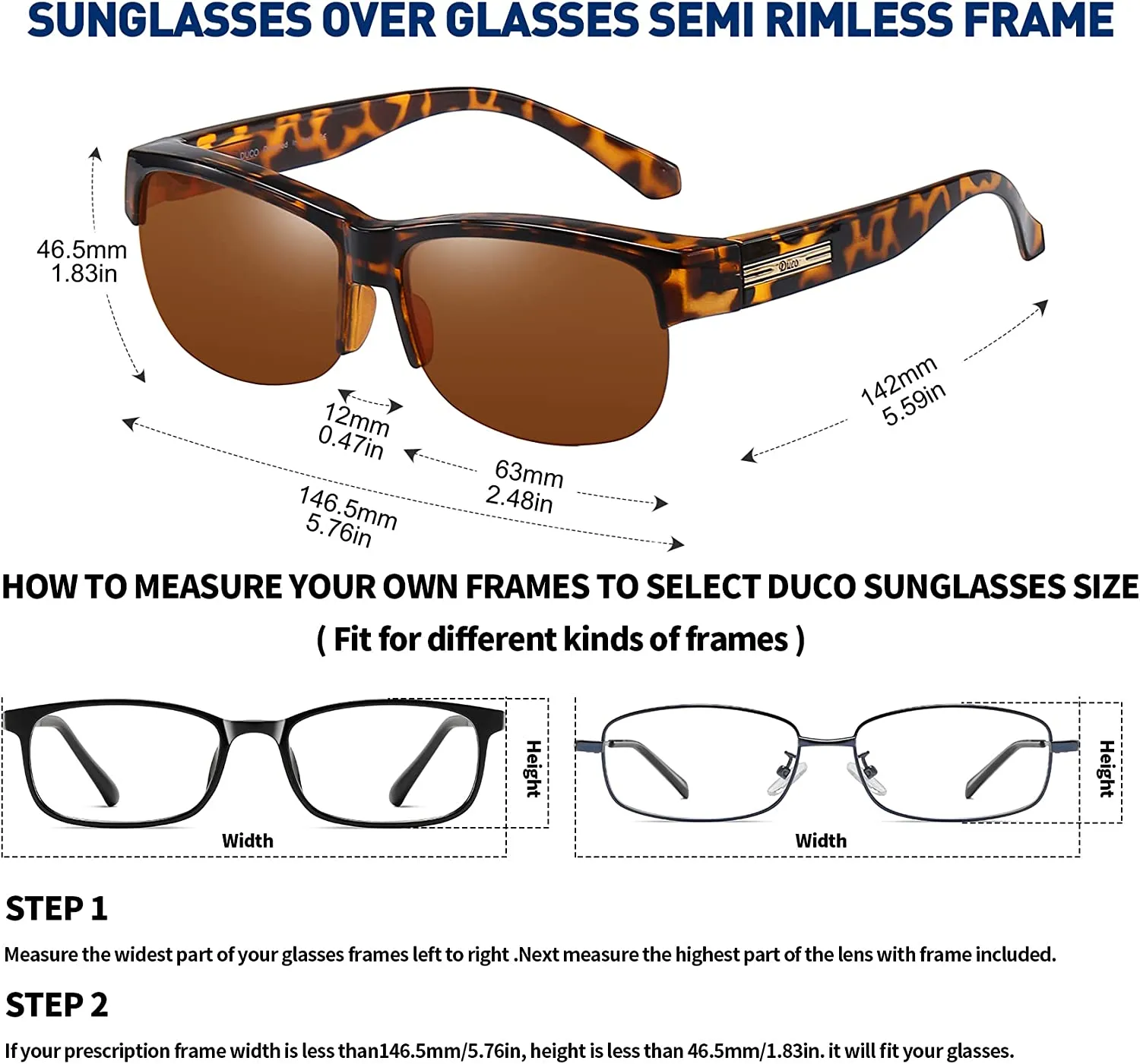 DUCO Fit Over Glasses Unisex Wraparound Glasses Polarized Sunglasses 8960
