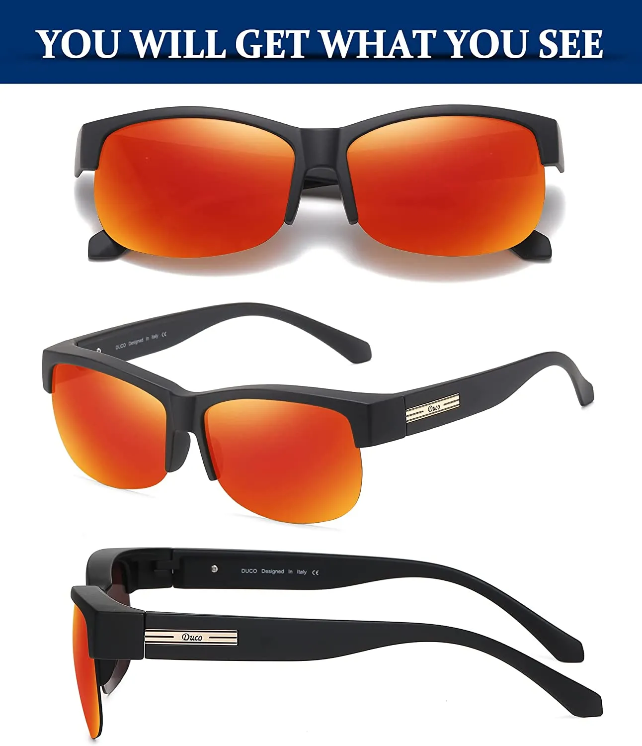 DUCO Fit Over Glasses Unisex Wraparound Glasses Polarized Sunglasses 8960