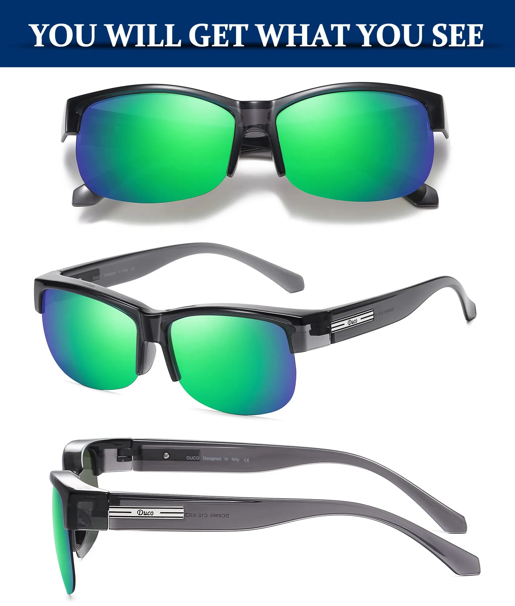 DUCO Fit Over Glasses Unisex Wraparound Glasses Polarized Sunglasses 8960