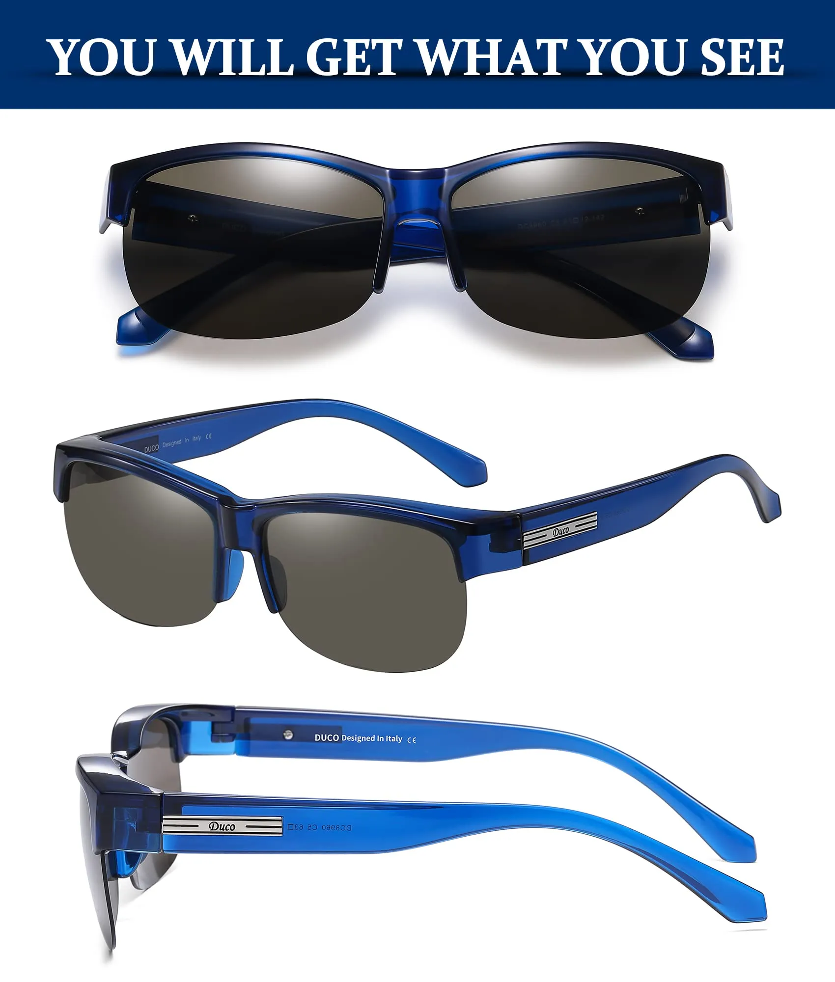 DUCO Fit Over Glasses Unisex Wraparound Glasses Polarized Sunglasses 8960