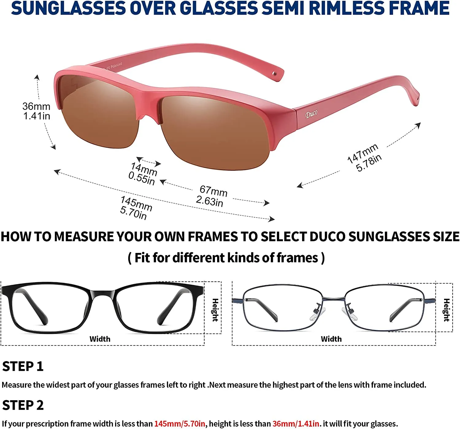 DUCO Fit Over Glasses Unisex Wraparound Glasses Polarized Sunglasses 8960