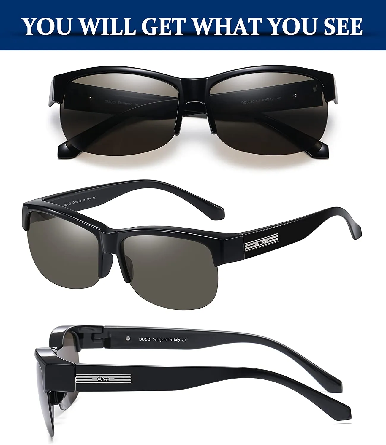 DUCO Fit Over Glasses Unisex Wraparound Glasses Polarized Sunglasses 8960