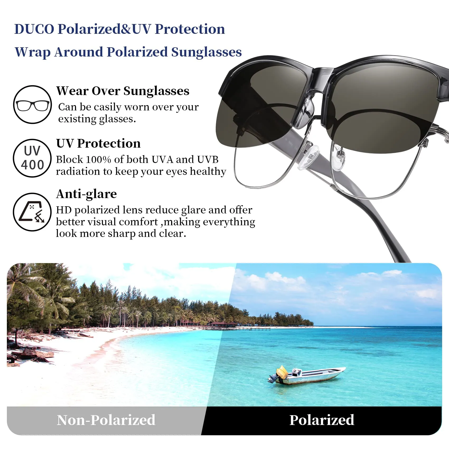 DUCO Fit Over Glasses Unisex Wraparound Glasses Polarized Sunglasses 8960