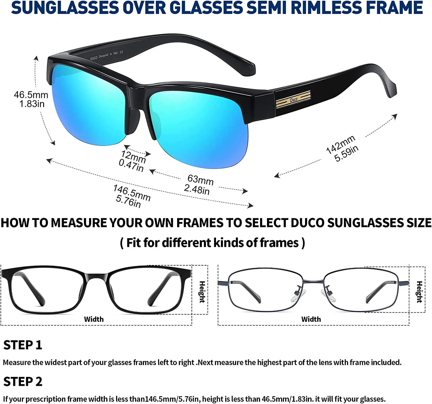 DUCO Fit Over Glasses Unisex Wraparound Glasses Polarized Sunglasses 8960