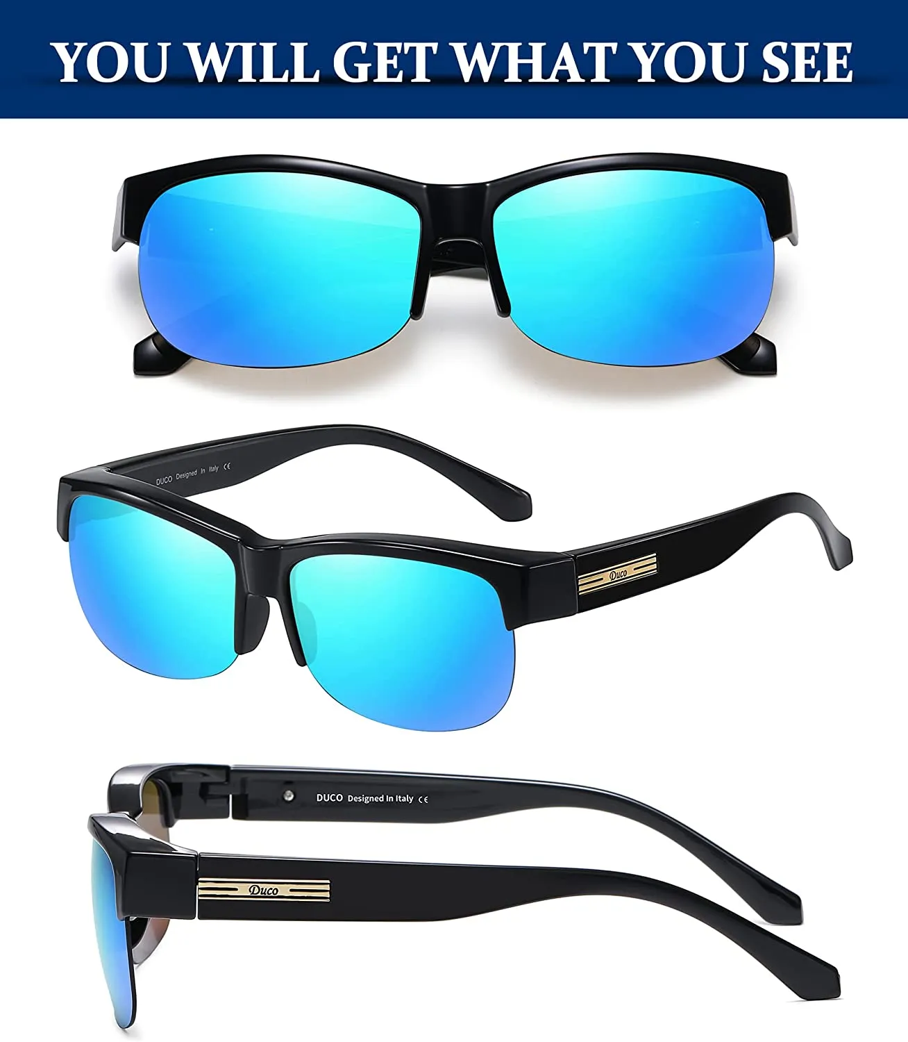 DUCO Fit Over Glasses Unisex Wraparound Glasses Polarized Sunglasses 8960