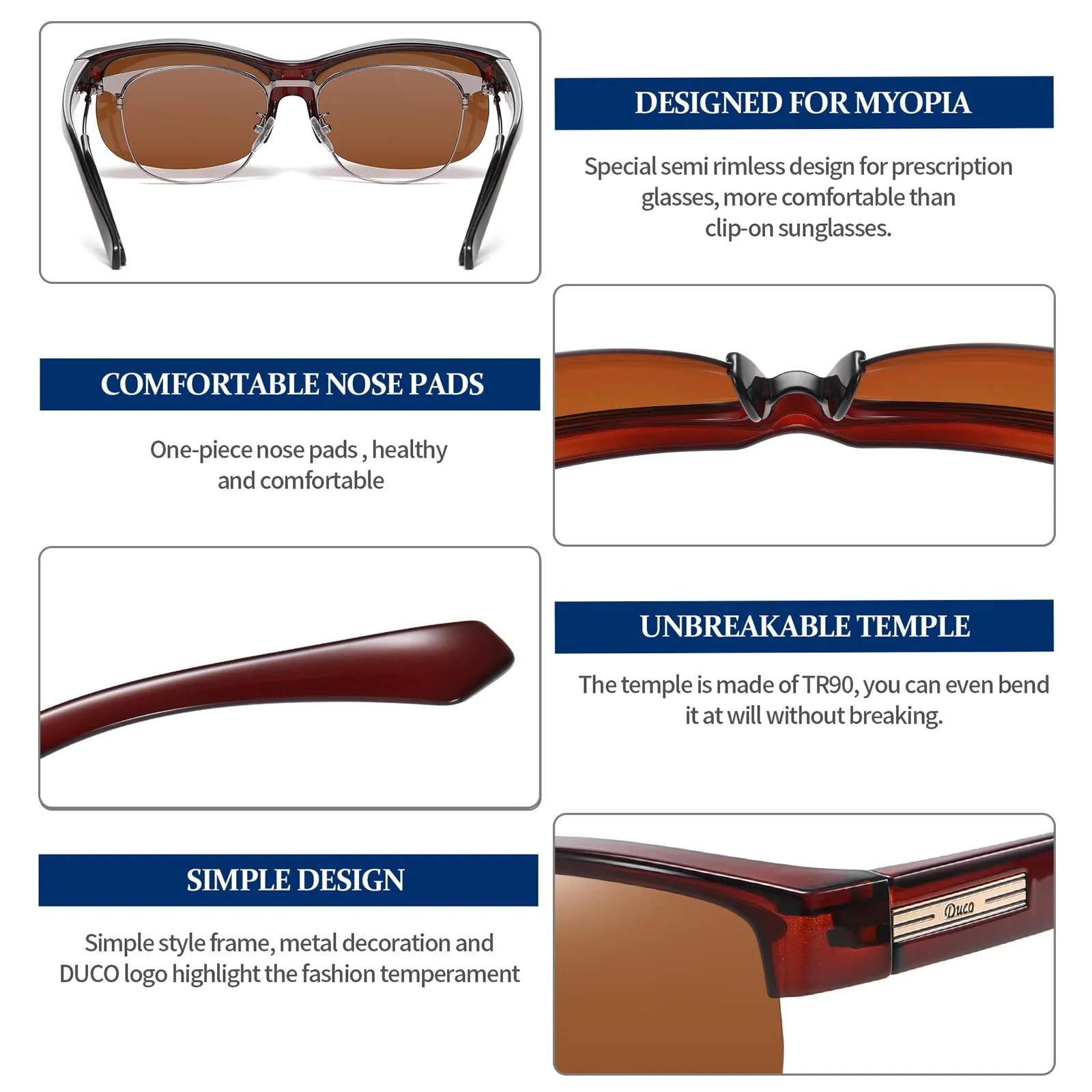 DUCO Fit Over Glasses Unisex Wraparound Glasses Polarized Sunglasses 8960