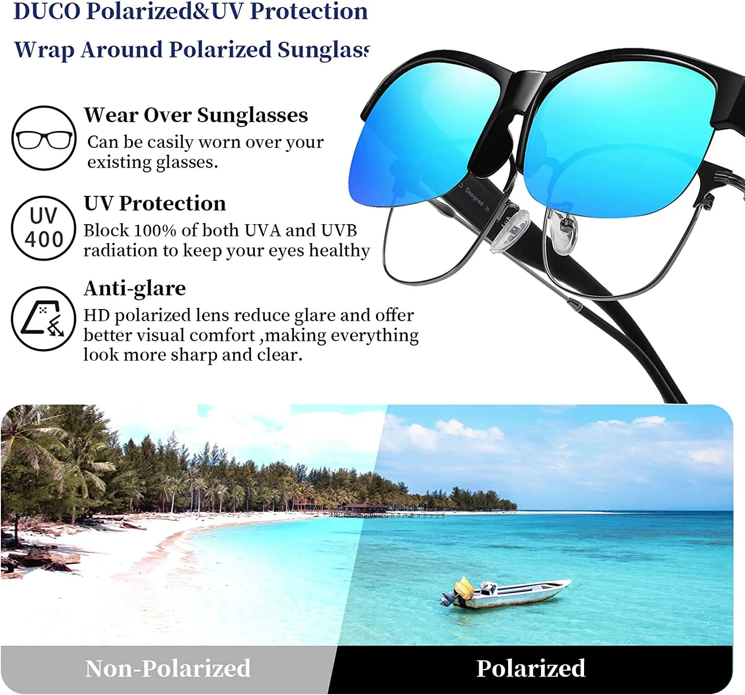 DUCO Fit Over Glasses Unisex Wraparound Glasses Polarized Sunglasses 8960