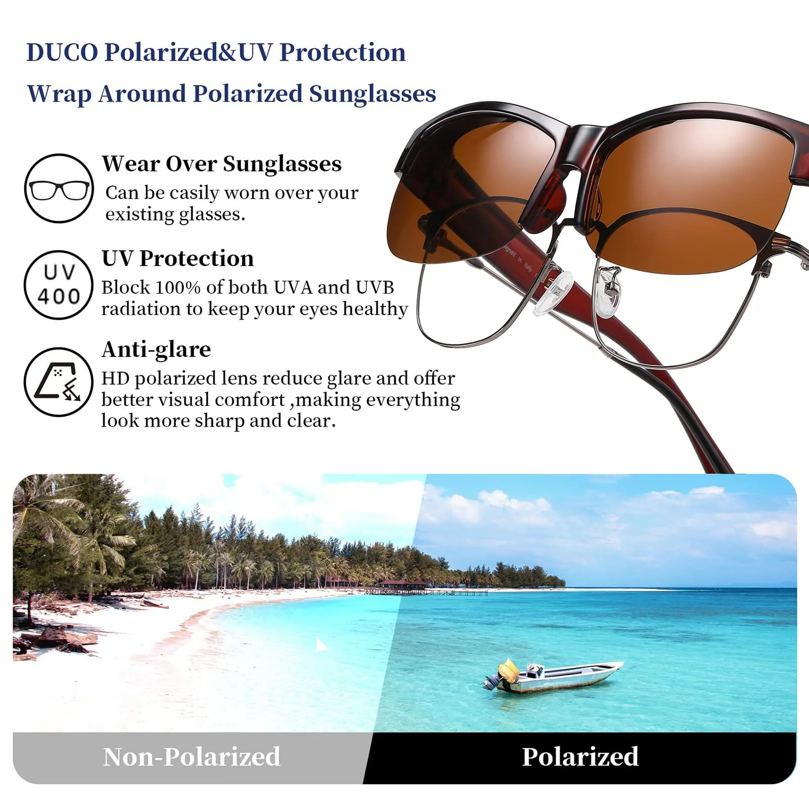 DUCO Fit Over Glasses Unisex Wraparound Glasses Polarized Sunglasses 8960