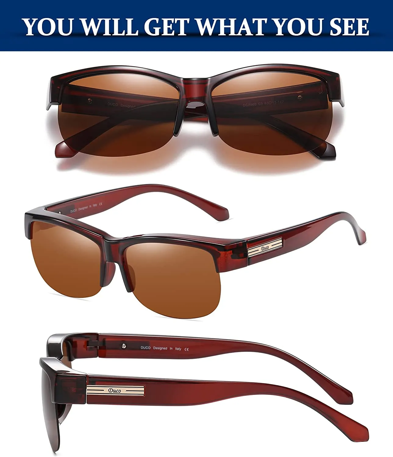 DUCO Fit Over Glasses Unisex Wraparound Glasses Polarized Sunglasses 8960