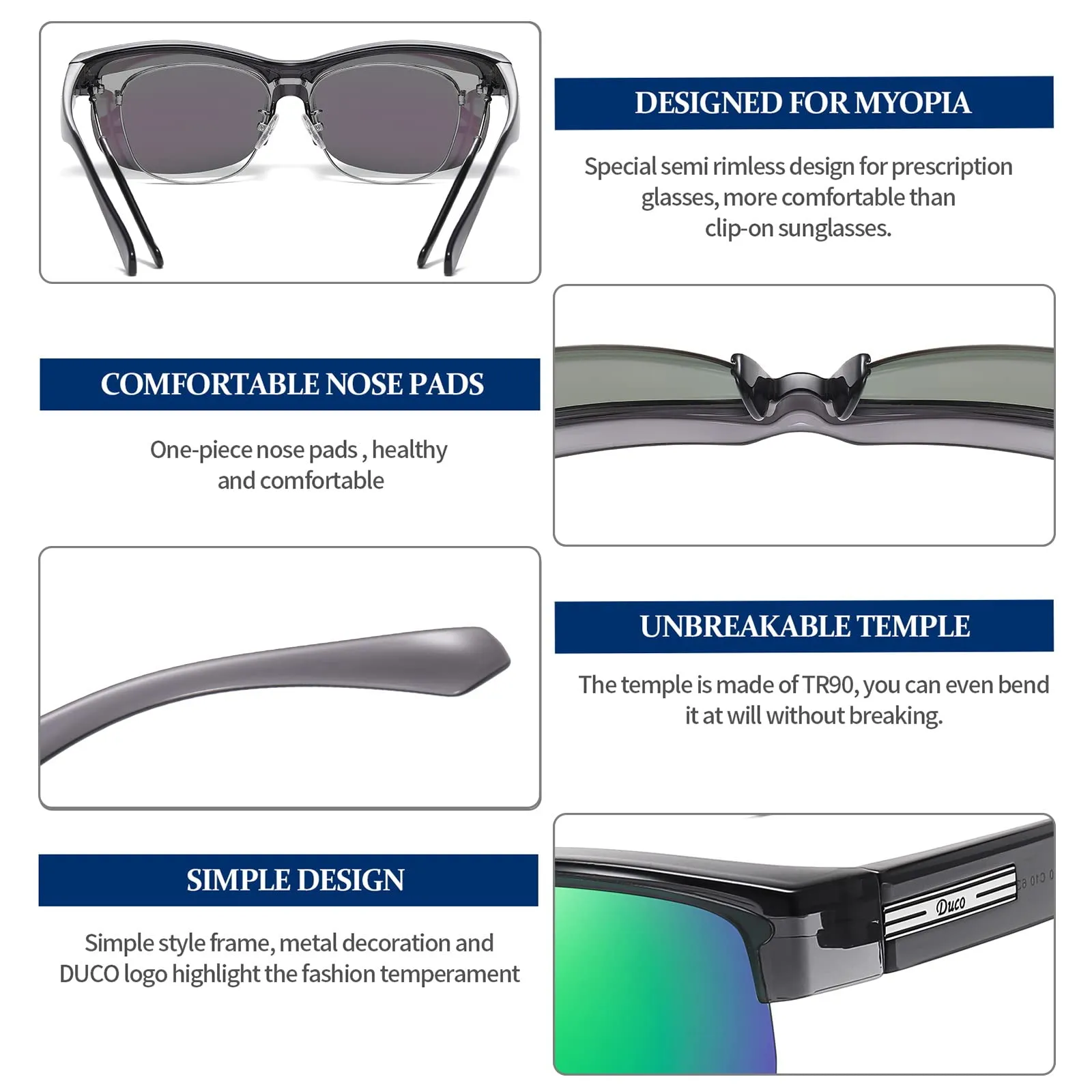 DUCO Fit Over Glasses Unisex Wraparound Glasses Polarized Sunglasses 8960