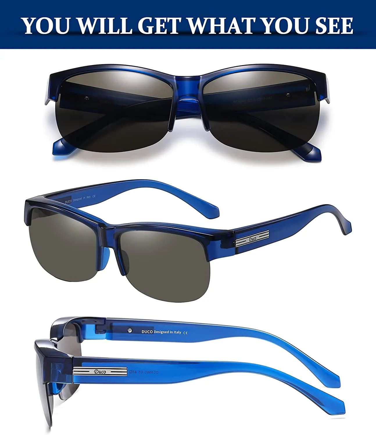 DUCO Fit Over Glasses Unisex Wraparound Glasses Polarized Sunglasses 8960