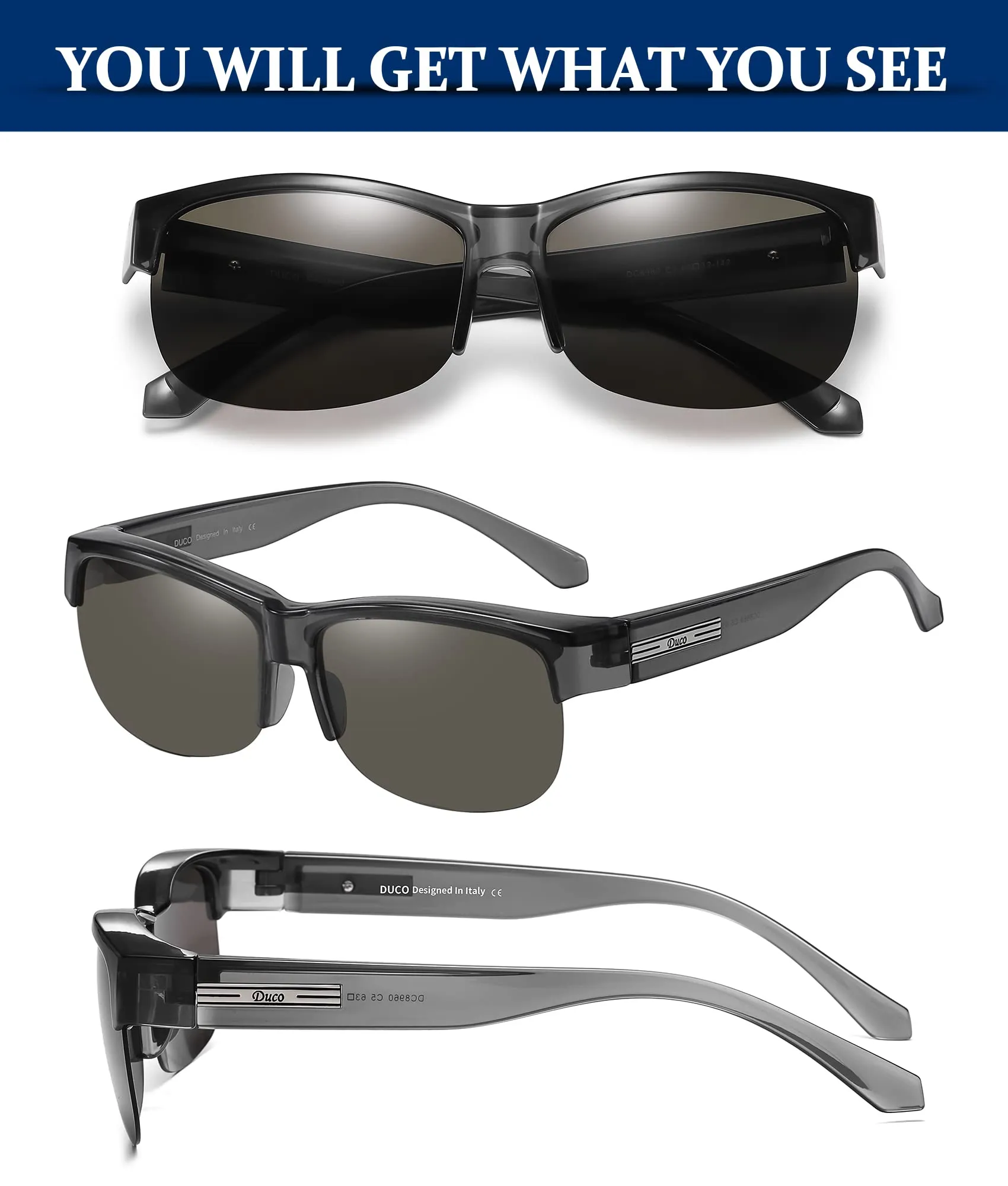 DUCO Fit Over Glasses Unisex Wraparound Glasses Polarized Sunglasses 8960