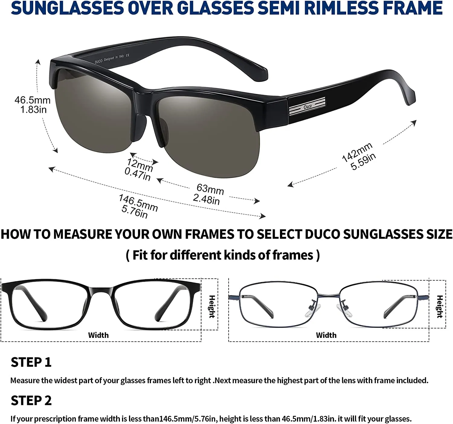 DUCO Fit Over Glasses Unisex Wraparound Glasses Polarized Sunglasses 8960