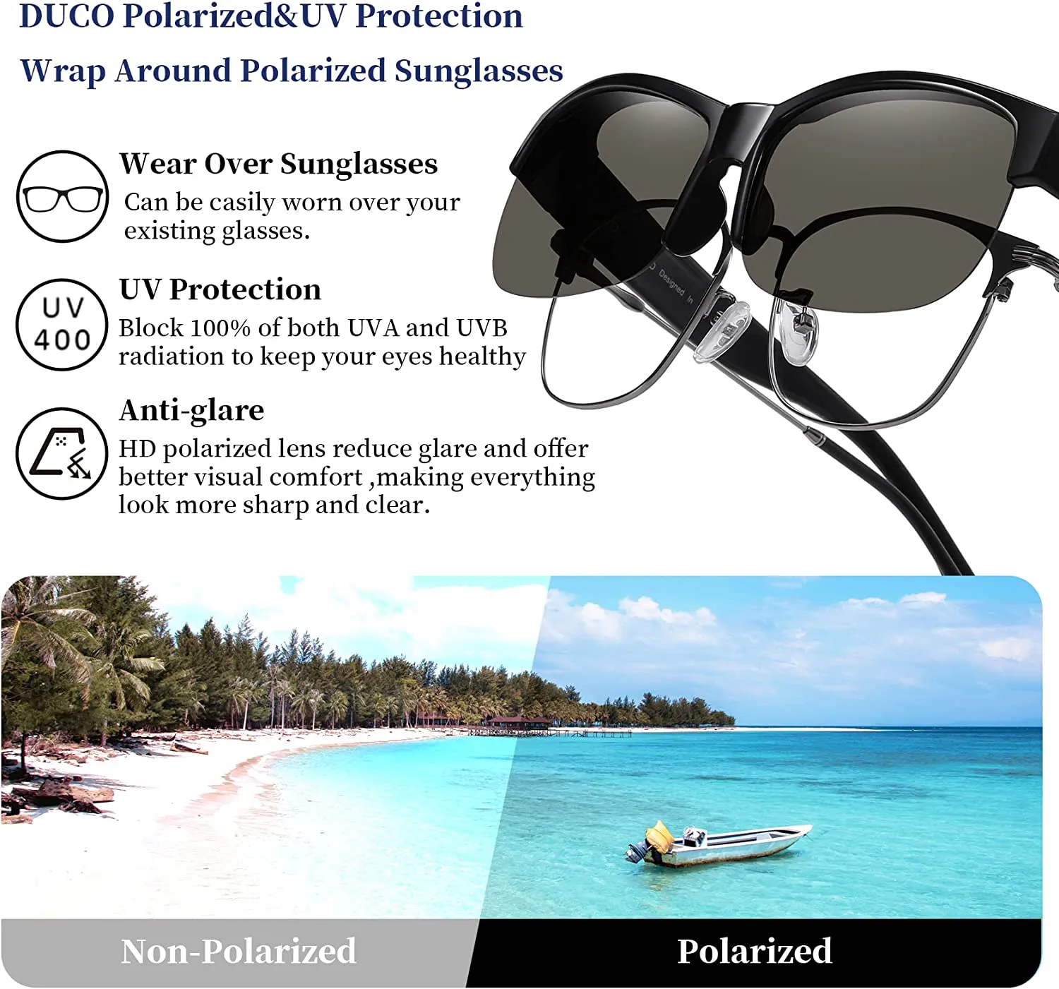 DUCO Fit Over Glasses Unisex Wraparound Glasses Polarized Sunglasses 8960
